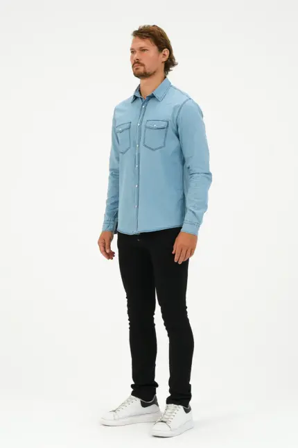 Catto Peak Slim Fit Denim Cepli Gömlek