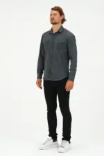 Catto Peak Slim Fit Denim Cepli Gömlek Antrasit