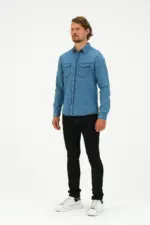 Catto Peak Slim Fit Denim İki Cepli Gömlek Koyu Mavi